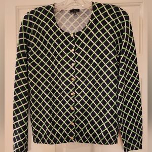 TALBOT'S SZ SP CARDIGAN COTTON BLEND NAVY, WHITE, GREEN DESIGN NWOT
